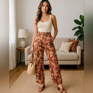 Tommy Bahama Vintage Inspired Floral Print Brown Pink Pants 4 Casual-Chic
